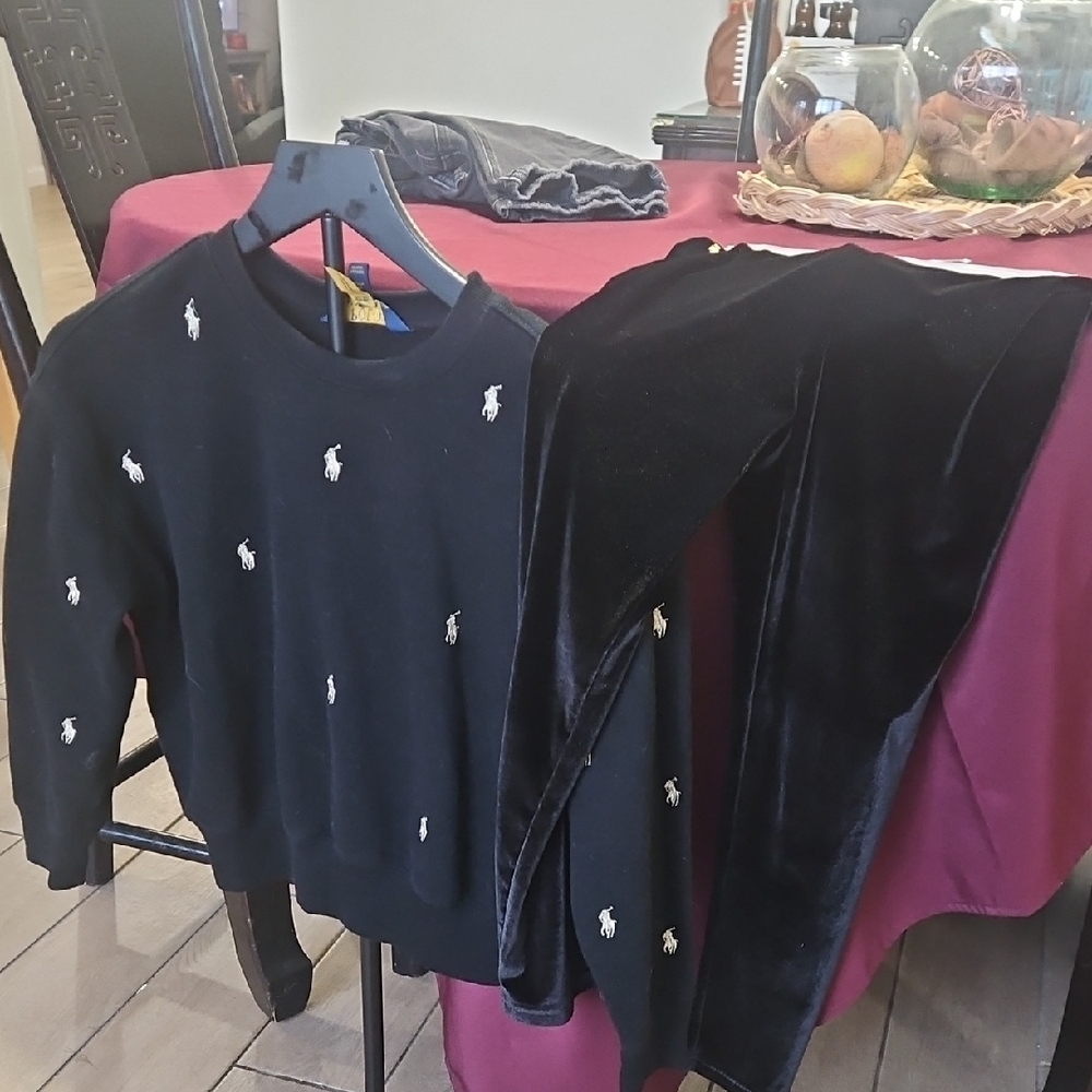 Polo Ralph Lauren Black Crewneck Sweater with White Embroidery
